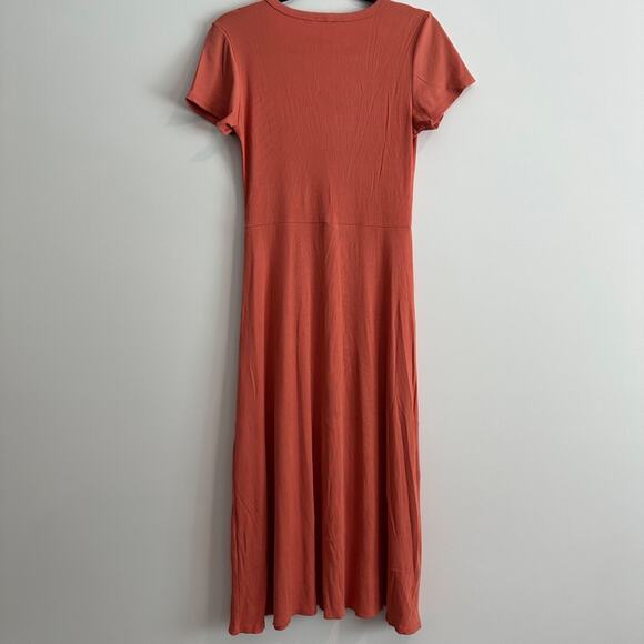 See You Monday Ribbed Short Sleeve Midi Dress Women's Large Orange Side Slit - Picture 5 of 6